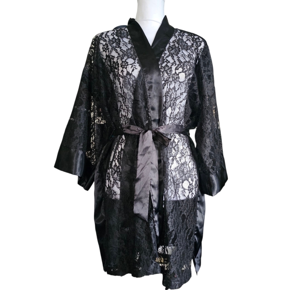 Vintage Victoria's Secret Gold Label, Black Lace Satin Robe